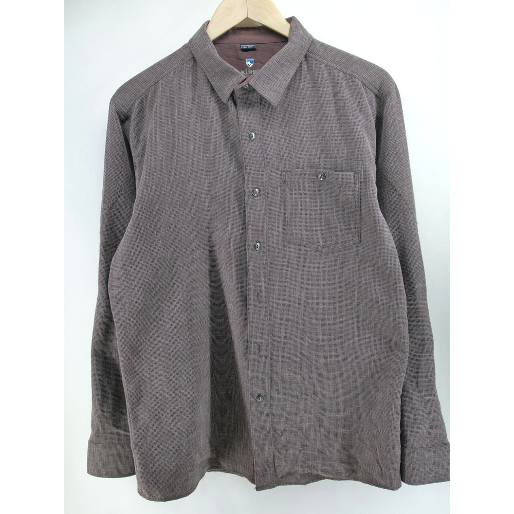 Kuhl Uproar 5 Panel Shirt Mens Medium Waffle Knit Brown‎ Button Up Long Sleeve